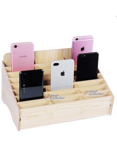 HengTianMei 24 Grid Wooden Desktop Storage Box Mobile Phone Management Storage Box Creative Desktop Office Meeting Finishing Grid Multi Cell Phone Rack Display