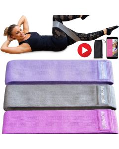 Fabric Resistance Bands Set for Booty - Workout Guide and Instruction Video. Non-Slip Cloth Exercise Resistant Hip Band for Legs and Butt Used by Women for Working Out Glute and Thigh.